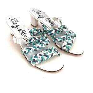 BRIGHTON Tress Kitten Heel Sandals Leather Heels Braided Strappy Women’s Size 7